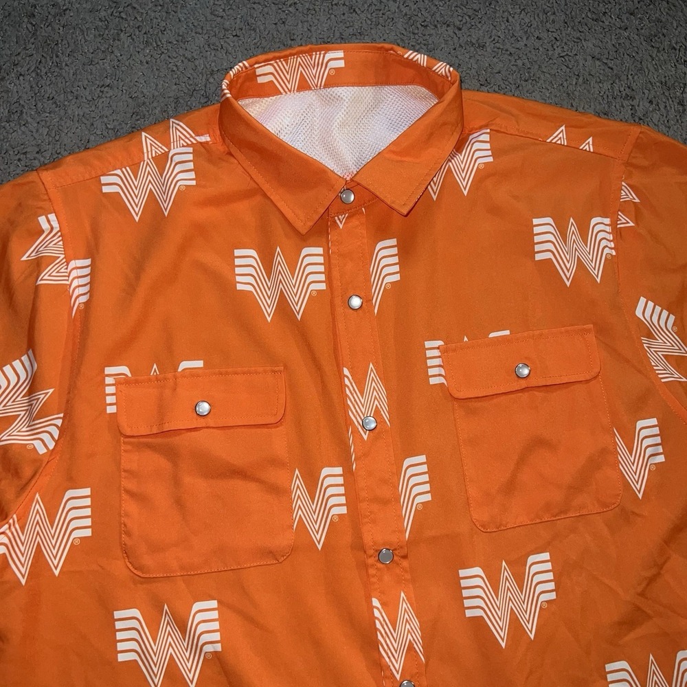 Whataburger Pearl Snap Shirt Men XL Orange AOP
